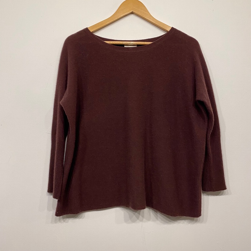 Garnet Hill Essential Cashmere Cropped Sweater in Brown XS
